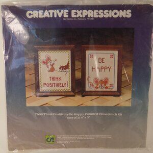 Creative Expressions Cross Stitch Kit THINK POSITIVELY BE HAPPY Vintage Mouse